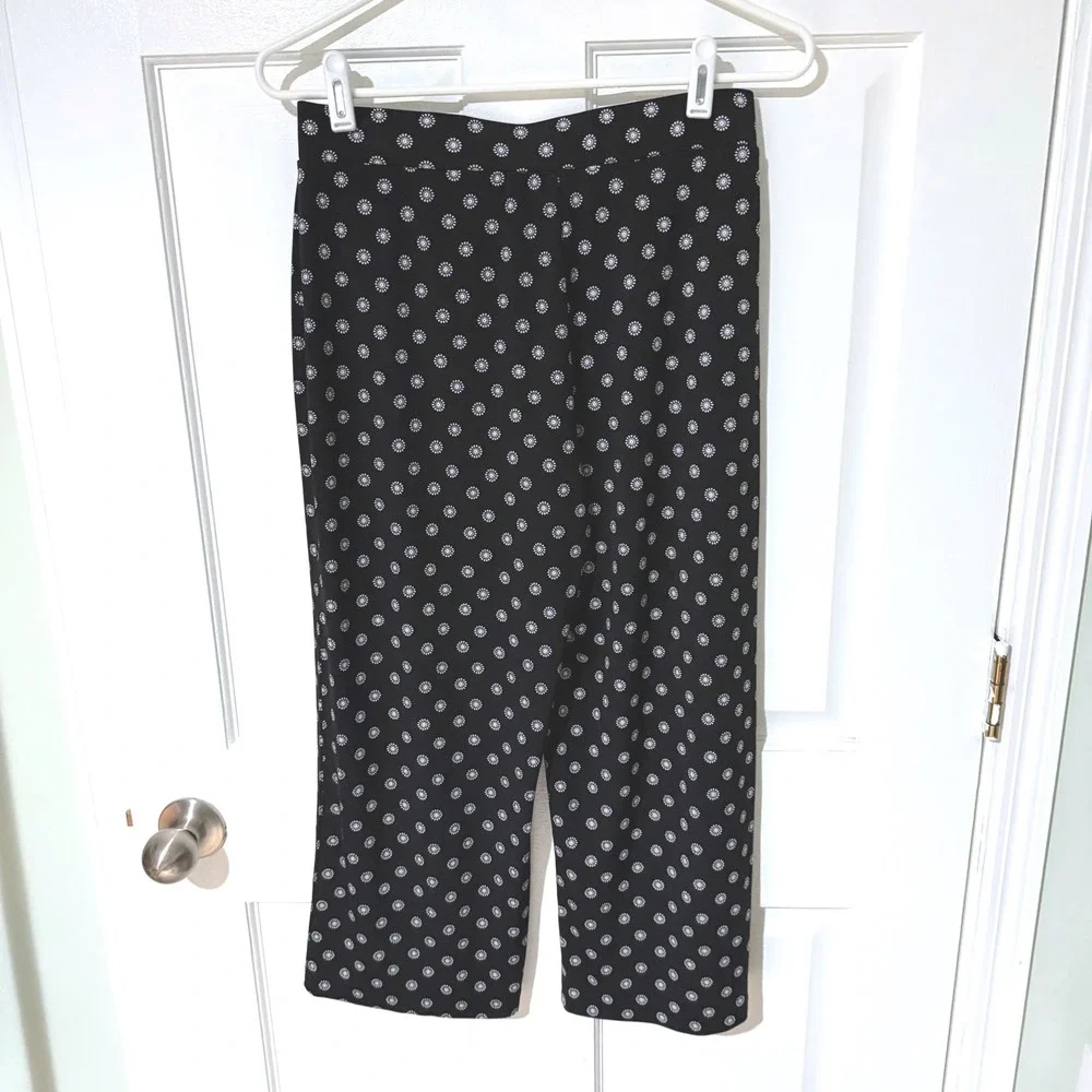 Michael Michael Kors Womens Black Floral Medallion Wide Leg Cropped Pants Small